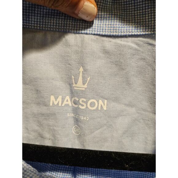 Macson Linen Blend Button Down Check Print Shirt Mens 06 XL Blue Collared - Picture 6 of 7